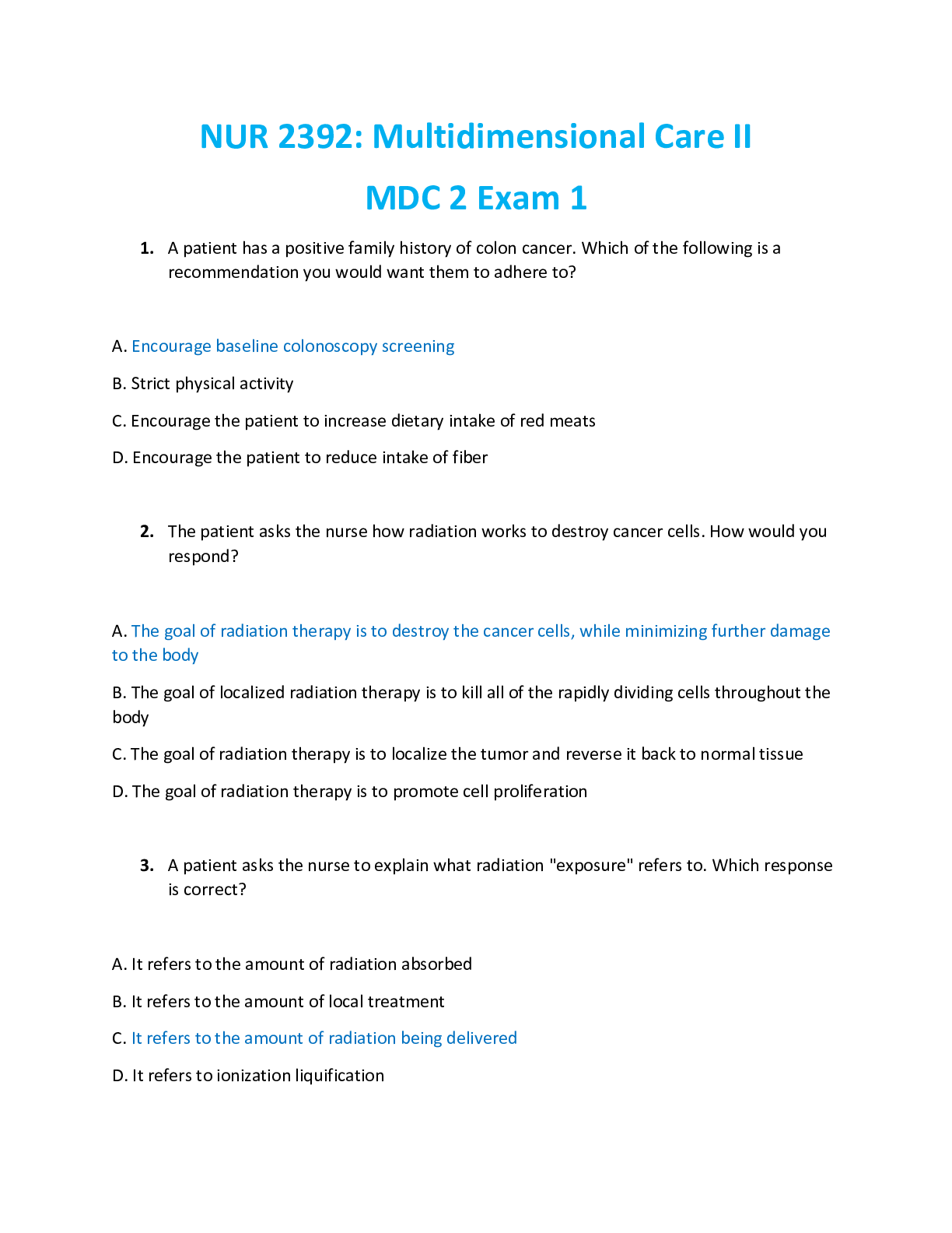 Preview of NUR 2392 / NUR2392: Multidimensional Care II / MDC 2 Exam 1 (Latest 2021 / 2022) Rasmussen